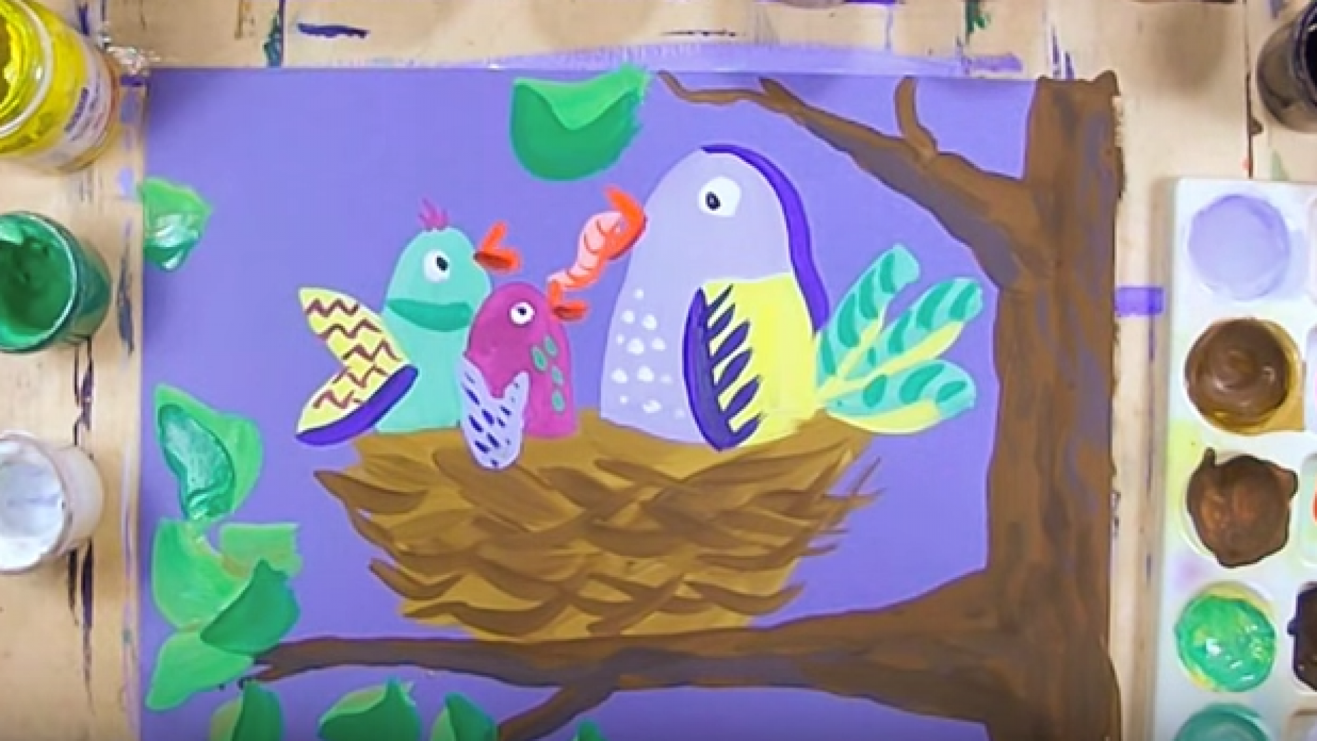 Видео-урок по рисованию: птицы в гнезде